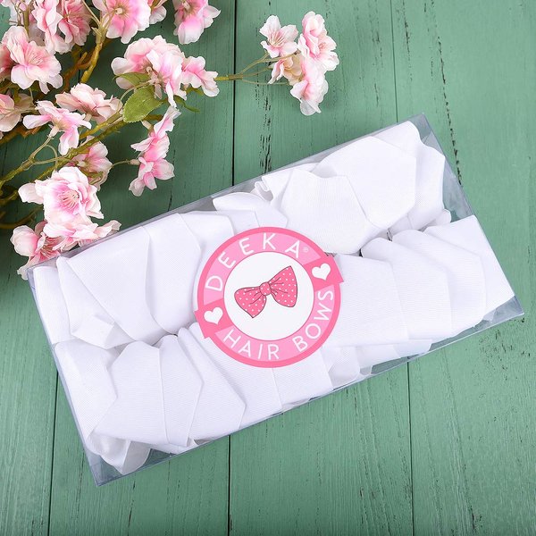 DEEKA 12 PCS 6" Big Hand-made Grosgrain Ribbon Hair Bow Alligator Clips Hair Accessories for Little Teen Toddler Girls - White