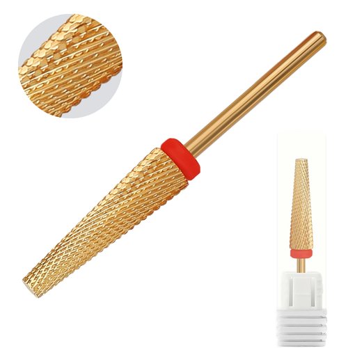 ERUIKA Super Long 5 in 1 Nail Drill Bits, Professional 3/32'' Carbide Tungsten Two Way Rotary Advanced Safety Bits, Fast Remove for Manicure Pedicure Cuticle Acrylic Nails (Gold, Fine-F)