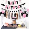 Halloween Birthday Party Decorations, Pink Black Glitter Happy Birthday Banner & Spider Garland, Cute Ghost Cupcake Toppers and Halloween balloons for kids Halloween Birthday,Girl Halloween Birthday