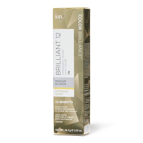 ion 7N Medium Blonde Brilliant 12 Permanent Gloss Hair Color High Shine, Anti-Fade UV Protection, 100% Gray Coverage, PPD Free, 2.05 Oz