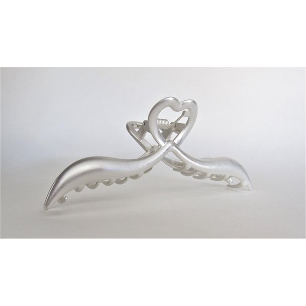 Generic Long matte silver tone heart shaped metal hair claw clip