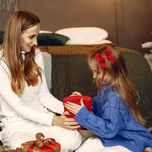 Red Valentine’s Day Hair Clips,Glitter Grosgrain Hair Bows with Rhinestones,Boutique Valentine Christmas School Hair Accessories for Kids Girls Toddler