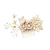 Bridal Hair Combs, Wedding Hair Comb Crystal Flower Hair Clips Bride Bridesmaid Hair Sides Comb Rhinestone Barrettes, Pearl Flower Hair Pins Hair Accessories for Women Girls (Pink)