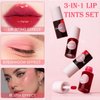Lip Tint Korean Stain Set, 4 Colors Tinta Para Labios Waterproof Long Lasting Plumping Lip & Cheek Tint Moisturizing Non-sticky Easy Apply Mini Water Lipstick(Apple& Strawberry& Watermelon& Cherry)