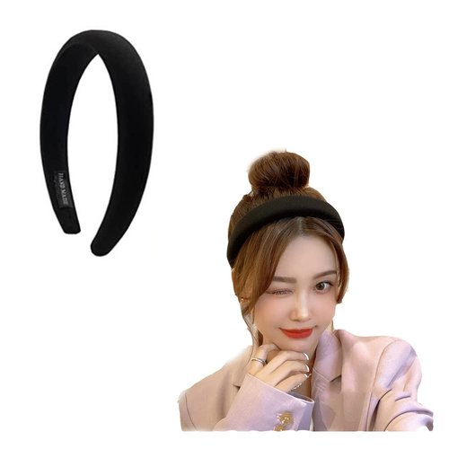 ZAHSY Black Headband Satin Headbands for Women Non Slip Thick Wide Head Bands for Women's Hair Accessories for Girls Sponge Puffy Headband Soft Hairband Hair Hoop