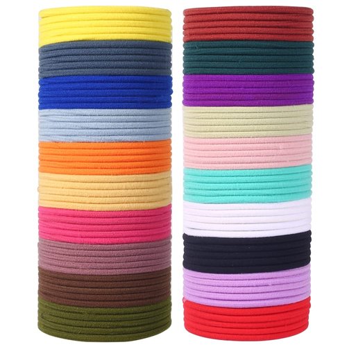 100PCS Hair Elastics Hair Ties, 4MM Colorful Ponytail Holders Hair Bands, 2 Inch in Diameter Elastic Band for Medium to Thick Hair, Curly Hair, Women or Men, 20 Colors (4MM Multicolor ）