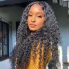 GERRIT Long Curly Wigs for Women 26 Inch Lace Front Black Wig Deep Wave Natural Curls Wig HD Transparent Lace Closure Wigs Heat Resistant Lace Frontal Human Hair Wig, Natural Black