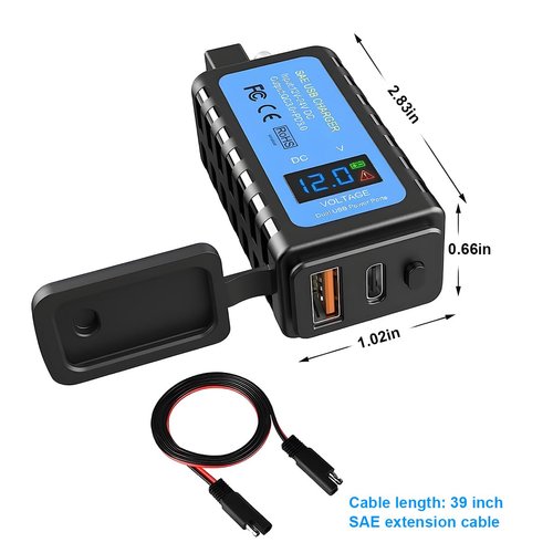 Ankuee 4.8A Motorcycle Phone Charger, Vehicle Waterproof Dual USB Quick Charge QC3.0 PD3.0 USB Charger SAE to USB Adapter with Voltmeter ON/Off Switch, Universal for Phone Tablet GPS & More