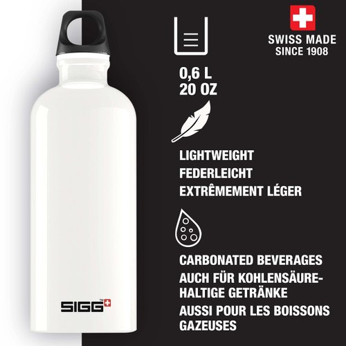 SIGG - Aluminum Water Bottle - Traveller White - Climate Neutral Certified - Suitable For Carbonated Beverages - Leakproof & Lightweight - BPA Free - 20 oz