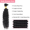 Human Braiding Hair Deep Wave Bulk Human Hair for Braiding 1 Bundle No Weft 10A Brazilian Virgin Curly Human Hair Extensions for Boho Braids Wet and Wavy Human Hair Braiding Hair 50g(24 inch)