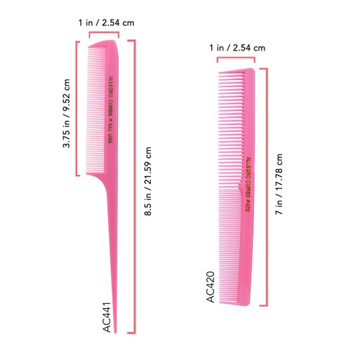 Allegro Combs Rat Rail And Barber Comb Stylist Combs Set Rattail Styling Parting Comb Hair Stylist Tail Comb Men Combs Women Combs Kids Comb Fresh Color 2 Pc. (Fresh Pink)