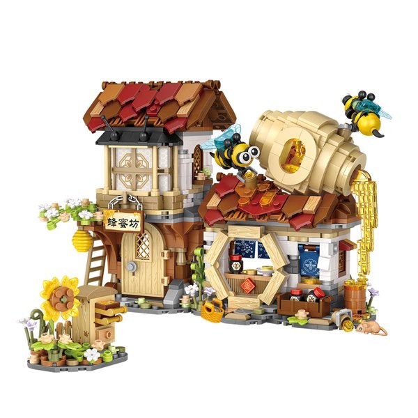 noziaa City Street View Honey Workshop Building Blocks Set, MOC Creative Bee Model Theme House, Simulation Architecture Construction Toy, Gifts Idea for Kids Adults (Mini Blocks 1242 pcs)