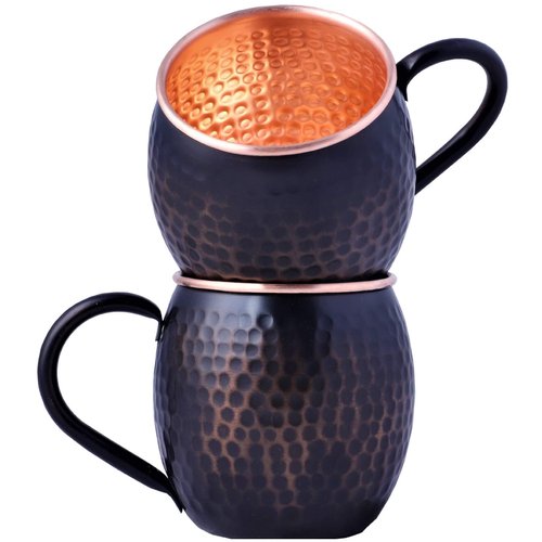 STAGLIFE 16 Oz Black Moscow Mule Mugs Pure Copper Cups for Drinking Gifts for Him on Anniversary Genuine Copper Mugs for Moscow Mules Hammered Solid Unlined Cup Mug Set of 2