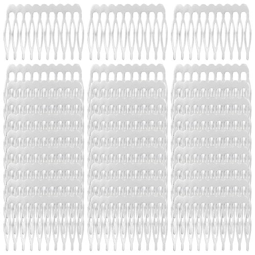 Cinaci 30pcs DIY Plain Blank Craft Silver Metal Hair Side Combs Slides with 10 Teeth Wedding Bridal Veil Combs Headpieces French Twist Bun Hair Clips for Women Flower Girls Brides (Silver-30 Pack)