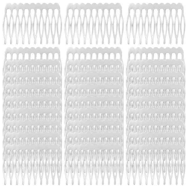 Cinaci 30pcs DIY Plain Blank Craft Silver Metal Hair Side Combs Slides with 10 Teeth Wedding Bridal Veil Combs Headpieces French Twist Bun Hair Clips for Women Flower Girls Brides (Silver-30 Pack)
