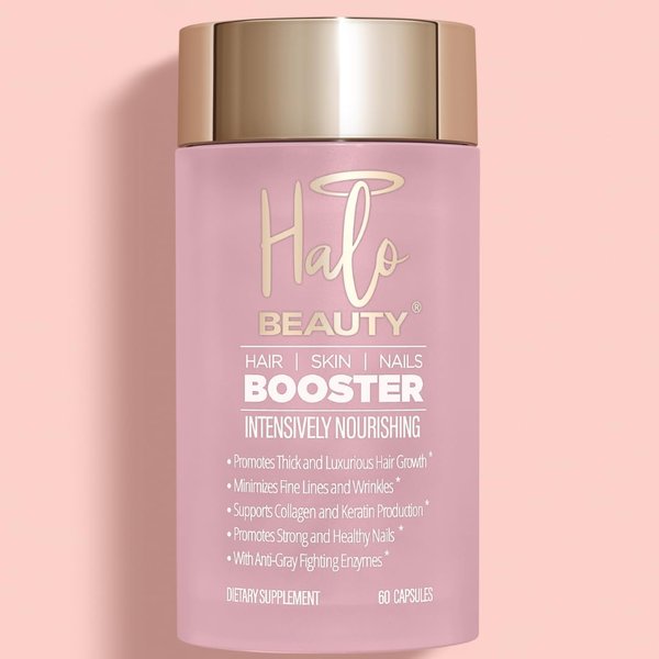 Halo Beauty Hair, Skin & Nails Vitamin - 60 Capsule Biotin, Collagen & Keratin Supplement - Women's Growth Formula for Thicker Hair, Radiant Skin, Strong Nails - Vegan