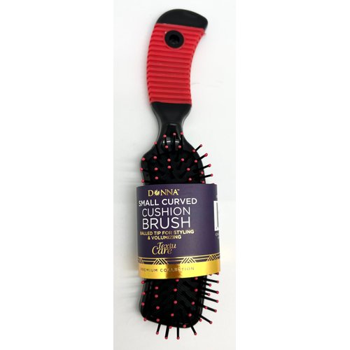 DONNA SMALL CURVED CUSHION BRUSH Blowdry Brush Curly Hair, Hair Brush for Separating, Detangling, Shaping and Defining Wet Thick or Curly Hair, Glides Through Tangles with Ease Red Color