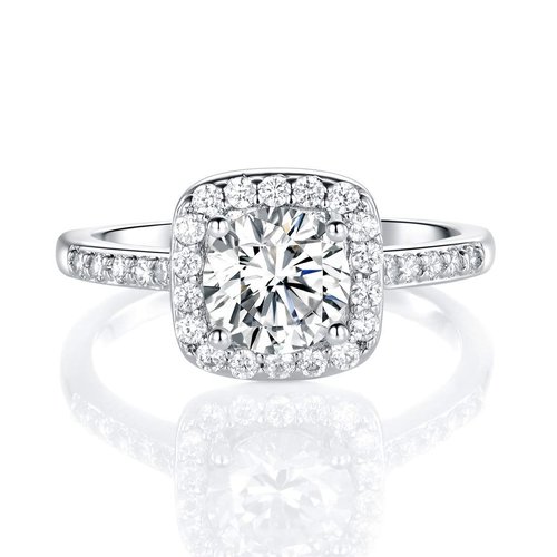 MDFUN 18K White Gold Plated Cubic Zirconia Promise Halo Engagement Promise Eternity Ring for Women (Brass, 5.5)