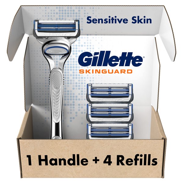 Gillette SkinGuard Razors, 1 Gillette Razor, 4 Razor Blade Refills, Designed for Men with Skin Irritation, Razor Bumps, and Sensitive Skin