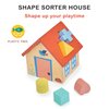 Mentari Toys - Shape Sorter House - Wooden Shape Sorter Toy for Toddlers - Activity Toy with 5 Shapes and Removeable Lid - Boost Fine Motor Skills and Shape Recognition - Educational Toy - Age 12m+