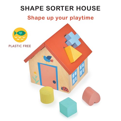 Mentari Toys - Shape Sorter House - Wooden Shape Sorter Toy for Toddlers - Activity Toy with 5 Shapes and Removeable Lid - Boost Fine Motor Skills and Shape Recognition - Educational Toy - Age 12m+