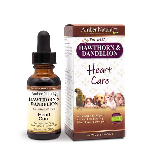 AMBER NATURALZ Hawthorn and Dandelion Herbal Supplement for Dogs, Cats, Birds, Guinea Pigs, and Rabbits | Pet Herbal Supplement for Heart Care | 1 Fluid Ounce Glass Bottle | Manufactured in The USA