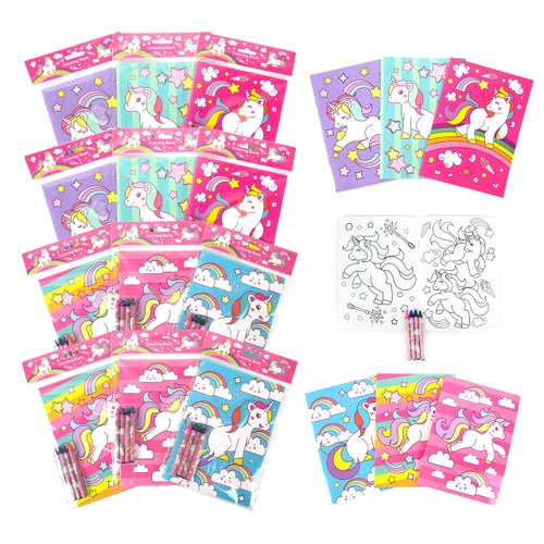 TINYMILLS Unicorn Coloring Books for Kids with 12 Coloring Books and 48 Crayons, Unicorn Party Favors, Unicorn Favor Bag Filler, Unicorn Party Supplies, Prizes Rewards 2