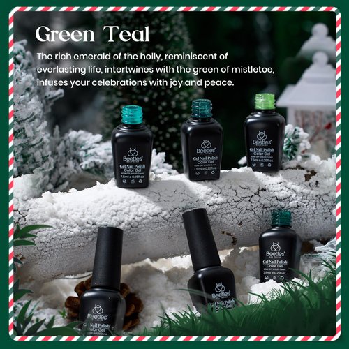 Beetles Carnival Evergreen Gel Nail Polish Set 6 Pcs Glitter Green Sparkle Gel Polish Kit Soak Off UV Nail Lamp Avocado Dark Green Nail Gel Nail Kit Nail Art Design Gifts for Woman