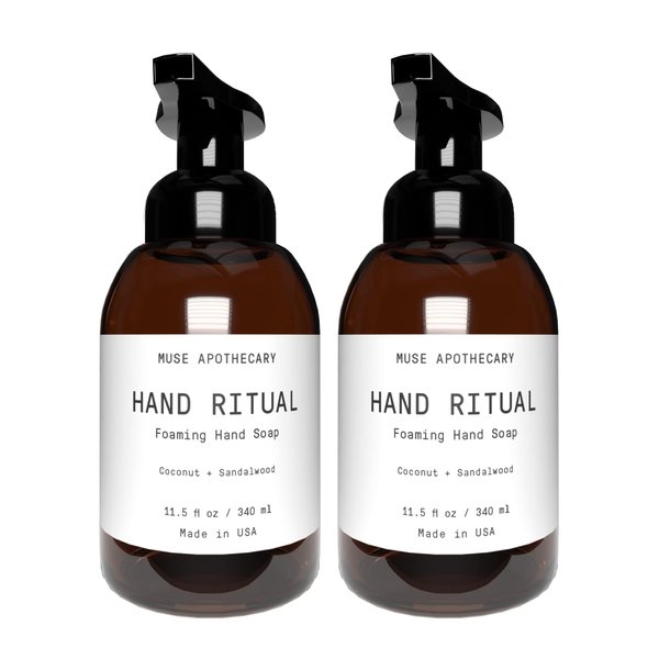 Muse Bath Apothecary Hand Ritual - Aromatic and Nourishing Foaming Hand Soap, Infused with Natural Aromatherapy Essential Oils - USDA Certified Biobased - 11.5 oz, Coconut + Sandalwood, 2 Pack