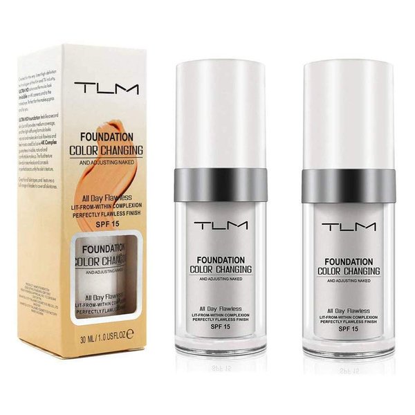 30ml TLM Colour changing Foundation Concealer Cover,Flawless Colour Changing Warm Skin Tone Foundation Makeup Base Nude Face Liquid Cover Concealer（2PACK ）