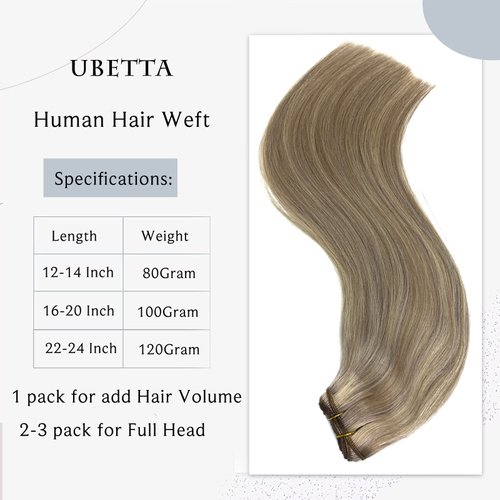 Sew in Hair Extensions Real Human Hair, Ash Brown and Light Blonde Hair Extensions Real Human Hair Bundles Weft Hair Extensions Human Hair 120G 24 Inch Hand Tied Weft Hair Extensions Human Hair Sew in