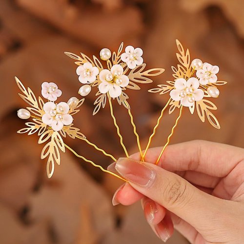 BARTOSI Flower Bridal Hair Pins Leaf Bride Wedding Hair Pieces Pearl Hair Accessories for Women and Girls (Pack of 3)