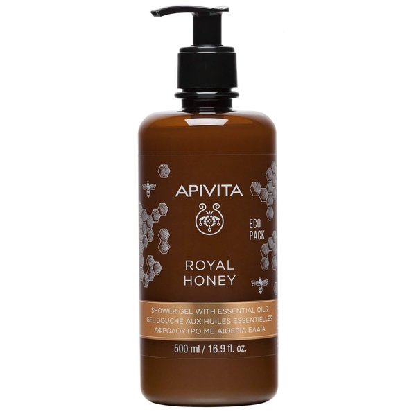 Apivita Royal Honey Showel Gel with Essential Oils, Creamy Moisturizing Body Wash Infused with Thyme Honey & Propolis Extract, Nourishing Cleanser Soothes Irritation and Hydrates, 16.9 Fl Oz
