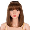 NOBLE HAIR Straight Bob Wigs with Bangs 12 Inch None Lace Front Wigs Machine Made Short Bob Human Hair Wigs for Black Women Glueless Brazilian Virgin Human Hair (12 Inch, TT1B/30)