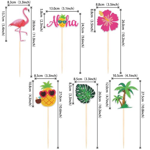 18 PCS Tropical Aloha Luau Centerpiece Sticks Palm Tree Turtle Leaves Flamingo Pineapple Table Flower Centerpieces for Summer Hawaiian Tropical Luau Theme Birthday Party Decorations Supplies