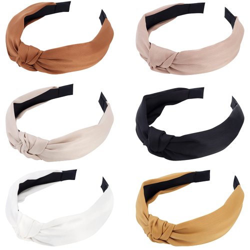 TOBATOBA Knotted Headband for Women, 6 Pack Satin Headbands Neutral Headbands for Women, Fashion Cute Knot Headband Womens Knotted Headbands No Slip, Hair Accessories for Women Girls