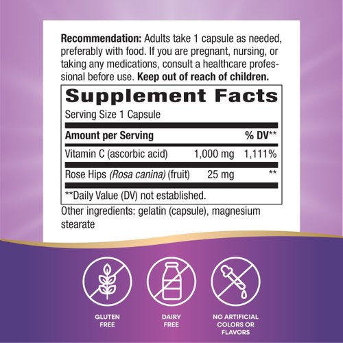 Nature's Way Extra Strength** Vitamin C with Rose Hips, Supports Immune Health*, Collagen Production*, High Potency Vitamin C, 100 Capsules (Packaging May Vary)