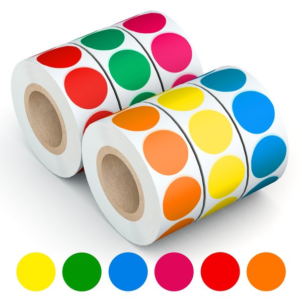 Kingtac 3000 Pieces Dot Stickers, 3/4 inch Color Coding Labels,500 Count Each, 6 Color Circle Price Stickers for Office Classroom Students