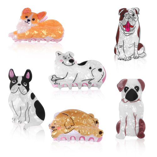 Kogcmeetl 6 Pcs Dog Hair Clips, Cute Small Claw Clips for Short Long Hair, Cellulose Acetate Hair Clips for Women Girls and Dog Lovers