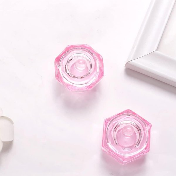 Enyolidimk 2 Pcs Glass Nail Art Cups Nail Dipping Jars Nail Dappen Dishes Bowls Nail Powder Holders Nail Liquid Containers with Lid Nail Salon Supplies Hexagon Nail Polish Nail Art and Polish