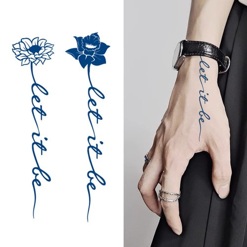 Oottati Semi Permanent 2 Weeks Long Last Waterproof Small Cute Temporary Tattoos, 100% Plant-Based Ink Infinity Realistic 2 Sheets Flower Words Quotes Let it be