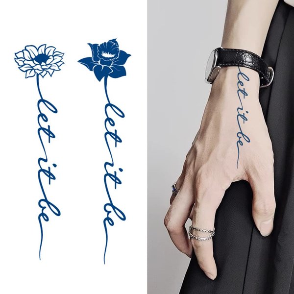 Oottati Semi Permanent 2 Weeks Long Last Waterproof Small Cute Temporary Tattoos, 100% Plant-Based Ink Infinity Realistic 2 Sheets Flower Words Quotes Let it be