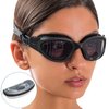 AqtivAqua Swim Goggles Swimming Goggles for Adult Men Women Kids 6-14 Youth Girls Boys Childrens DX-S (All Black frame, Silver case, Shade lens)