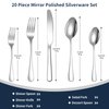 Knifes Forks Spoons Silverware Set for 4，20-Piece Stainless Steel Flatware Set，Polished Tableware Eating Utensils Set for Kitchen,Not Easy to Scratch The Mouth and Dishwasher safe. (Silvery)