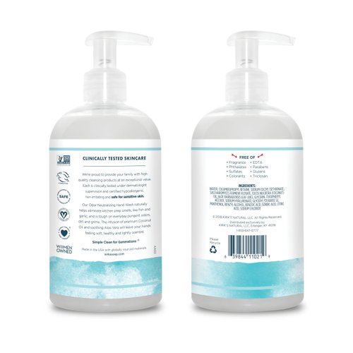 Kirk's Odor-Neutralizing Unscented Natural Hand Soap Castile Liquid Soap Pump Bottle | Moisturizing & Hydrating Kitchen Hand Wash | 12 Fl Oz. Bottle