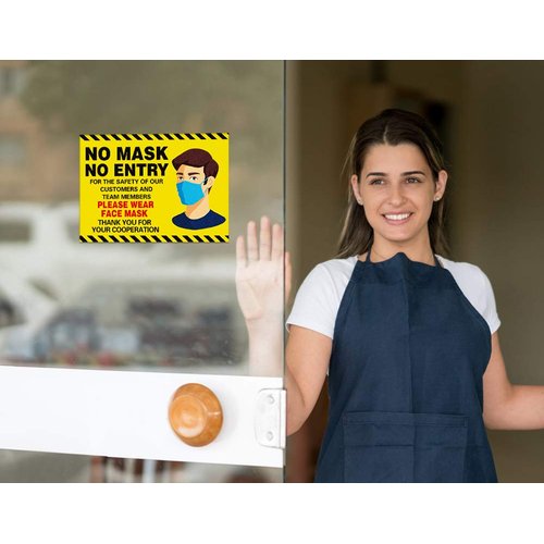FaCraft No Mask No Entry Window Sticker,7.1"x 9.8" Face Mask Required Safety Warming Decal for Factory,Grocery Stores,Cinema,Bus.