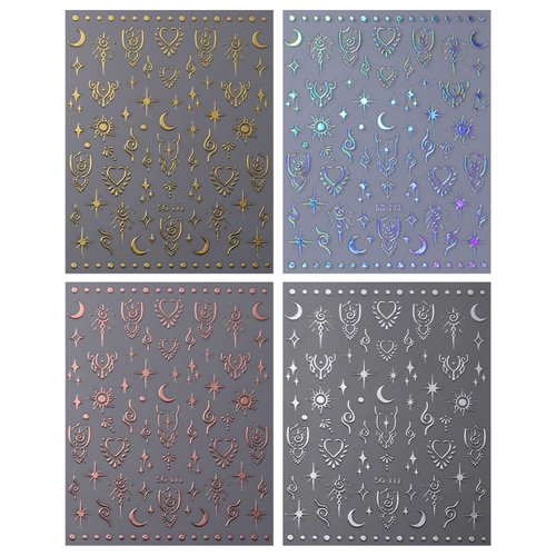 JMEOWIO 8 Sheets Aurora Holographic Moon Star Nail Art Stickers Decals Self-Adhesive Pegatinas Uñas Colorful Nail Supplies Nail Art Design Decoration Accessories