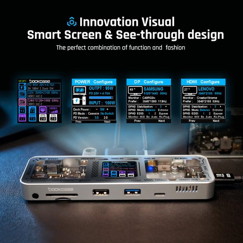 DOCKCASE Explorer Edition USB C Hub (10-in-1) with 4K@60Hz HDMI & DP, Gigabit Ethernet,1 USB-C and 3 USB-A Ports,100W Power Delivery, UHS-II TF/SD Card Slot for MacBook Air/Pro,XPS,and More