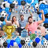 Soccer Birthday Party Decorations, 131PCS Blue Soccer Birthday Party Supplies Including Tablecloth Backdrop Banner Cake Topper Latex Balloons Foil Balloons Decorations Kit for Sport Ball Theme