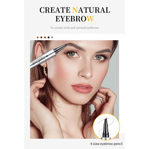 Eyebrow Pencil - 4 Tip Microblade Eyebrow Pen with Waterproof, Smudge-proof and Long Lasting, Natural Eye Brow Pencils for Women,Eyebrow Makeup for Natural Looking Eyebrows - Dark Brown